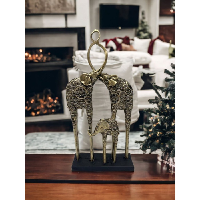 Dekoratif El Yapımı Fil Aile Biblo 34 cm