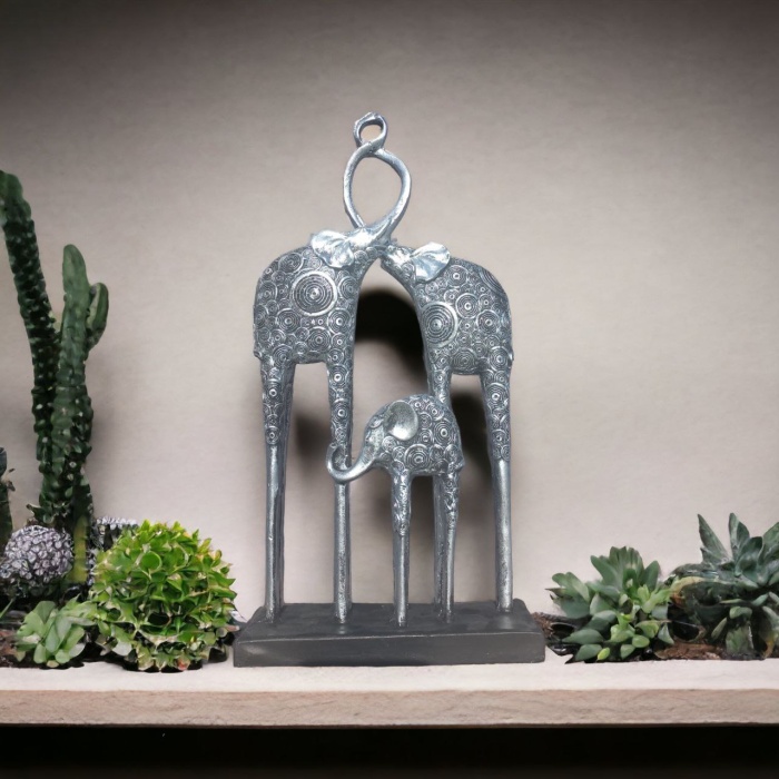 Dekoratif El Yapımı Fil Aile Biblo 34 cm