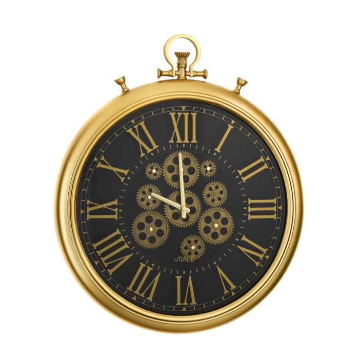 Dekoratif Gold Çerçeve Çarklı Vintage Duvar Saati  51 cm