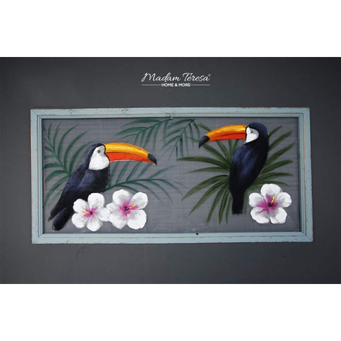 Dekoratif Kanvas Tablo İkili Papağan 50x100 cm