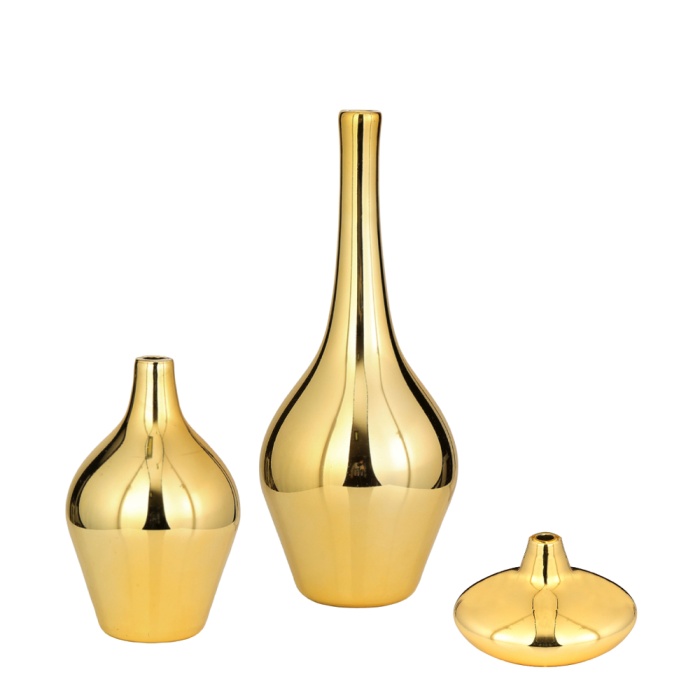 Dekoratif Reflektif 3lü Cam Vazo - Gold 70-60-50 cm