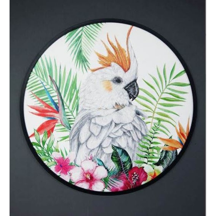 Dekoratif Tropik Papağan Desenli Yuvarlak Tablo 80x3 cm