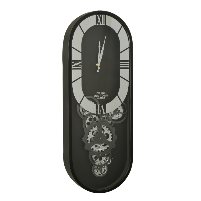 Dekoratif Çarklı Vintage Oval Duvar Saati Kahverengi 80x34x8 cm