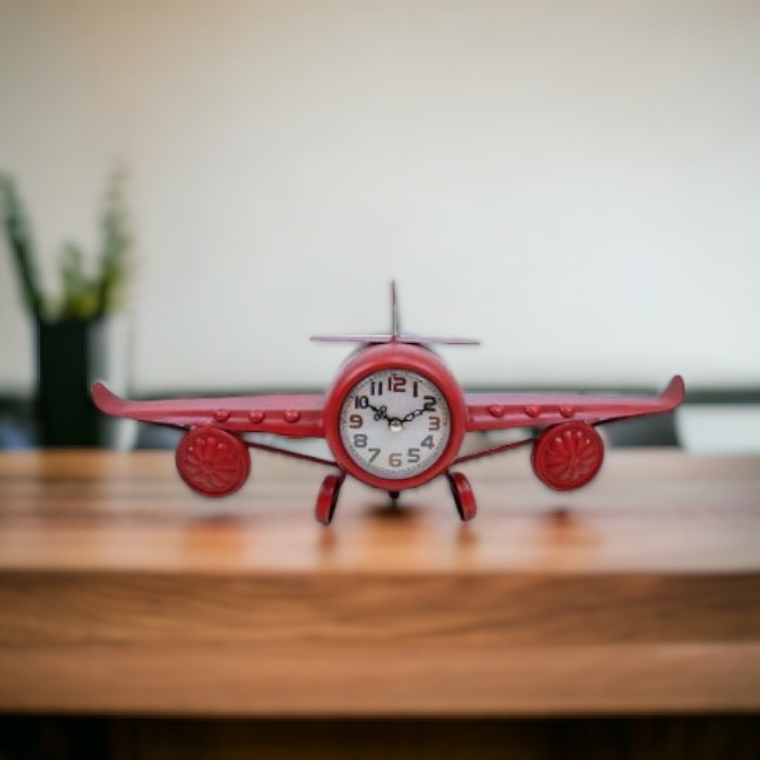 Metal Masa Saati Kırmızı Uçak Dekoratif