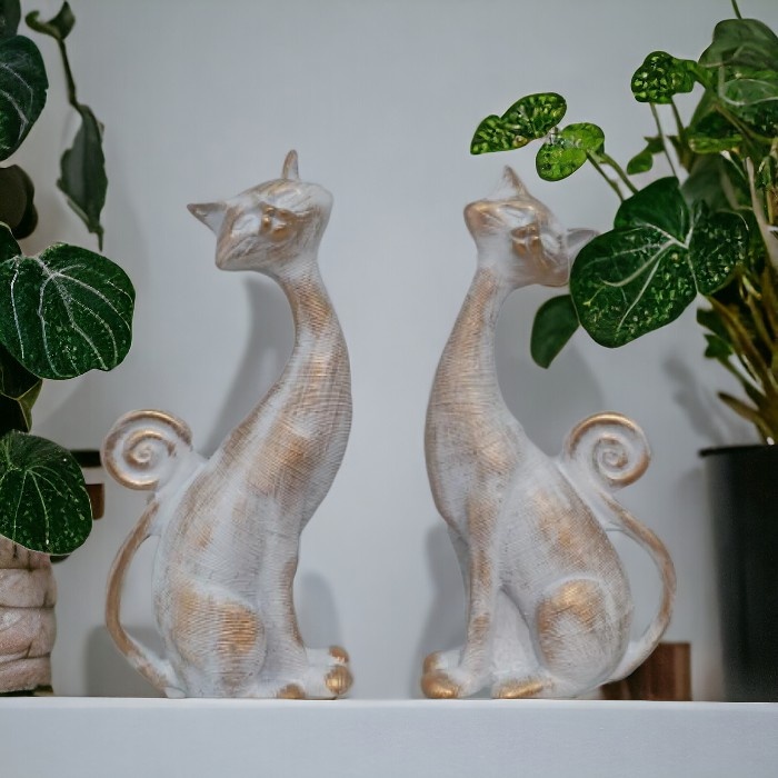 Dekor İkili Kedi Biblo Beyaz