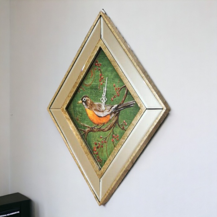 Dekoratif Ayna Kenarlı Kuş Desenli Saat 60x6x40 cm