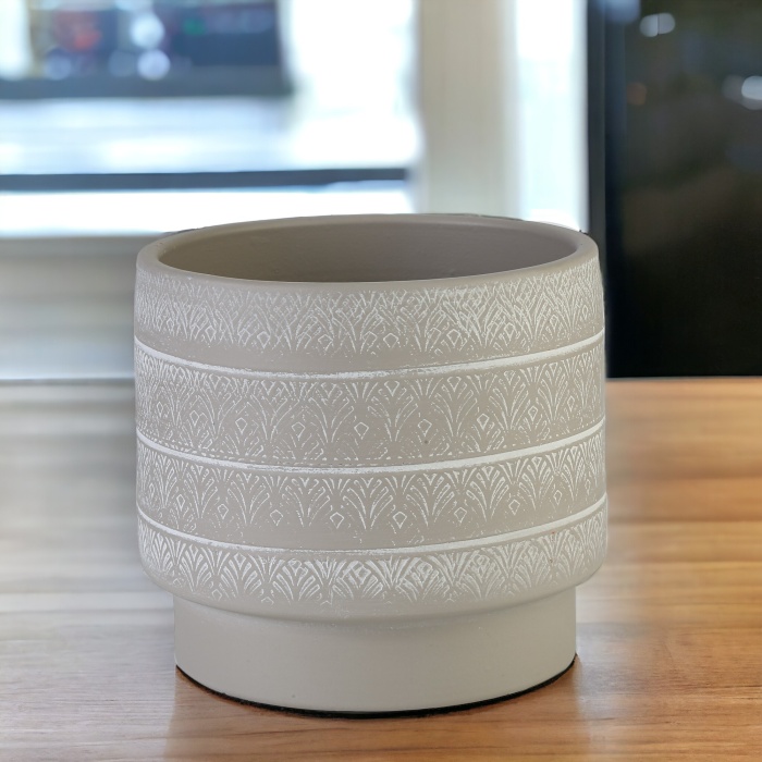 Dekoratif Seramik Gri Saksı 20x18 cm