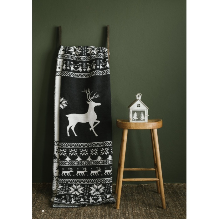 Battaniye Pamuklu Yılbaşı Temalı Deer Çift Kişilik  180x220 Cm