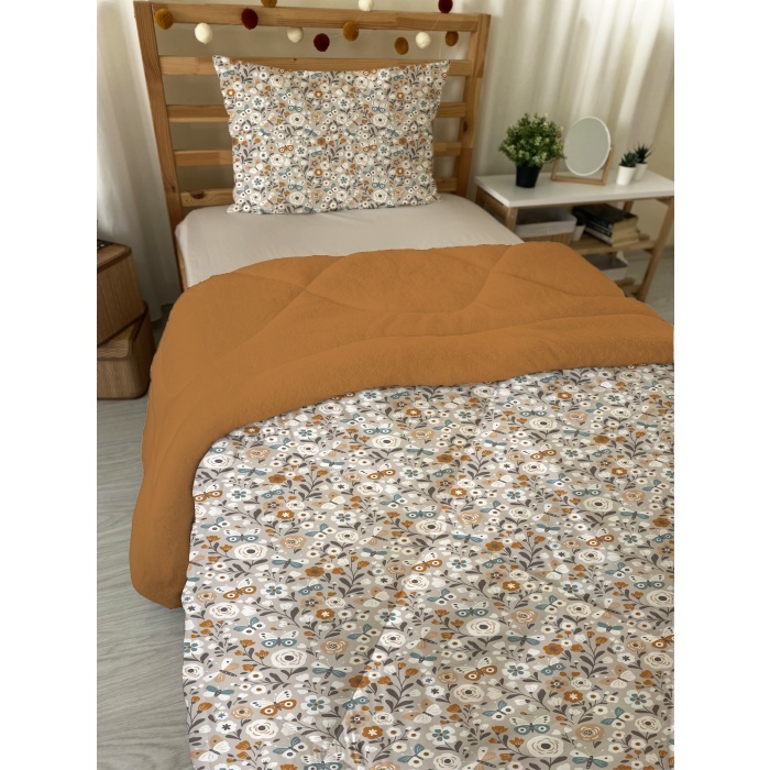 Minik Çiçekler Desenli Tek Kişilik Peluş Uyku Seti