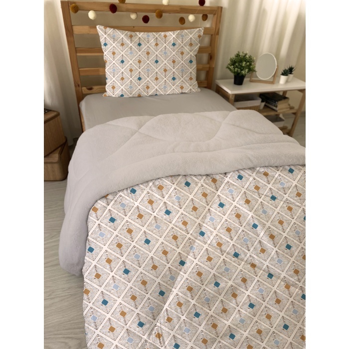 Geometrik Desenli Tek Kişilik Peluş Uyku Seti
