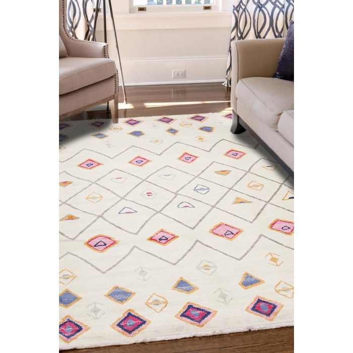 Renkli Dörtgen İskandinav Kilim