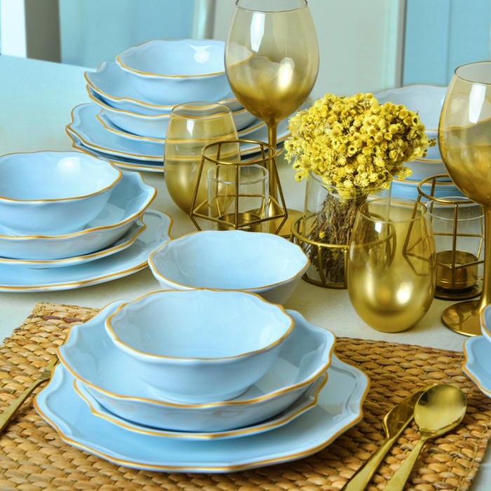 Beyaz Gold Fileli Romeo Yemek Takımı 24 Parça 6 Kişilik