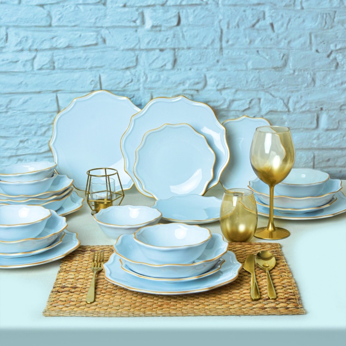 Beyaz Gold Fileli Romeo Yemek Takımı 24 Parça 6 Kişilik