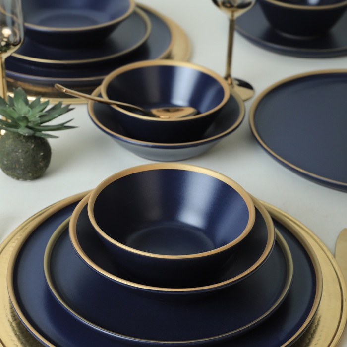 Mat Lacivert Gold Fileli Yemek Takımı 24 Parça 6 Kişilik