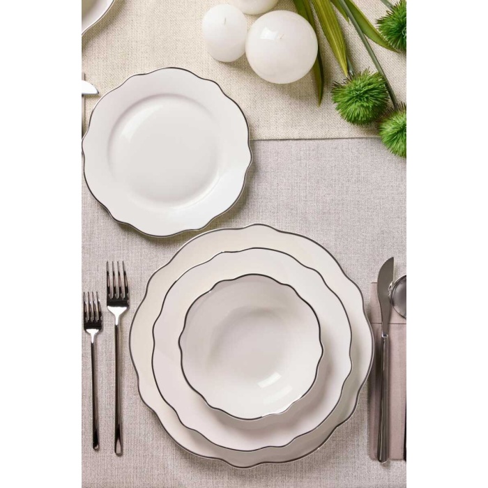 Porselen Silver Bone 24 Parça 6 Kişilik Yemek Takımı