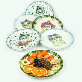 Pasta Sunum Tabağı Kedi Desenli 6lı