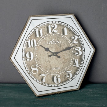 Dekoratif Duvar Saati Aynalı Altıgen Açık Kahverengi 34x30x8 cm