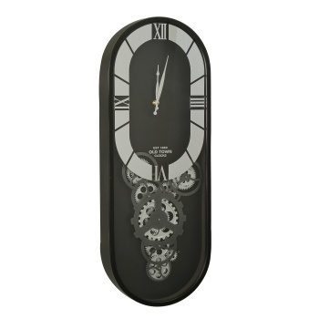 Dekoratif Çarklı Vintage Oval Duvar Saati Kahverengi 80x34x8 cm