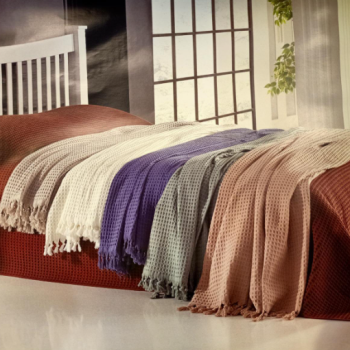 Pike Penye Wafle Saçaklı Lacivert Çift Kişilik 210x240 cm