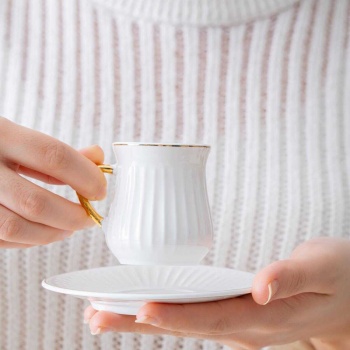 Lena 6 Kişilik Beyaz Kahve Fincanı Takımı - 90 ml