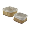 2Lİ   KARE   BAMBU KENAR  ORGANİZER SEPET AHŞAP ALTLIK - BEZLİ 21X21X10CM - 17X17X8CM (4549)