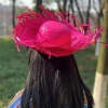 Tropikal Parti Pembe Fuşya Hasır Hawaii Şapkası 13x36 cm (4549)