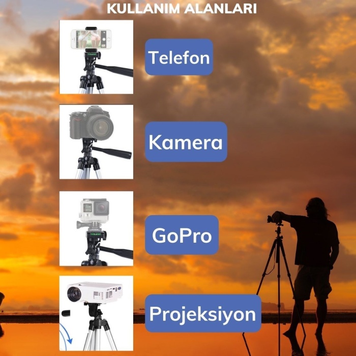 Taşıma Çantalı 130 cm Profesyonel Alüminyum Kamera Tripodu 