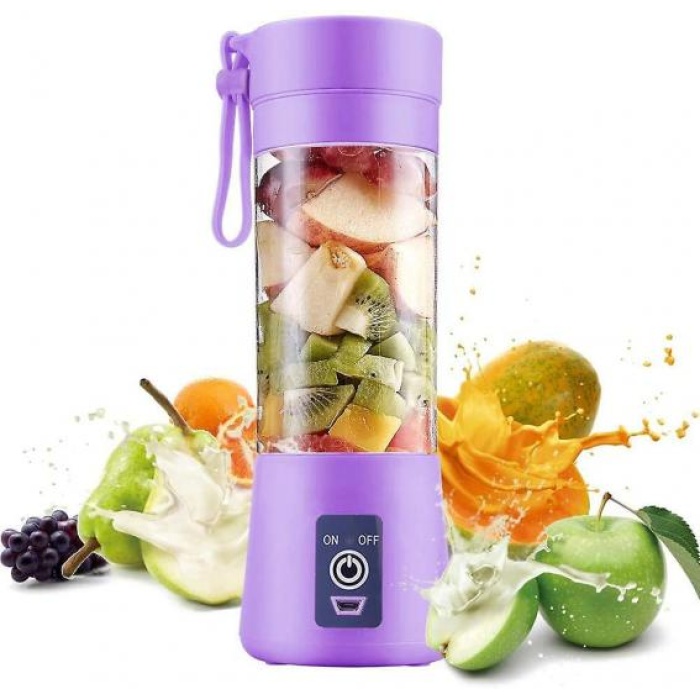 Şarjlı Portatif El Blenderi 380 Ml Usb Kablolu Mor 