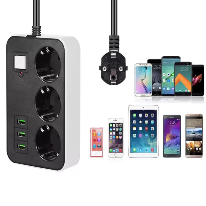 3 USB’li 3’lü 1.8 m Akım Korumalı Priz 
