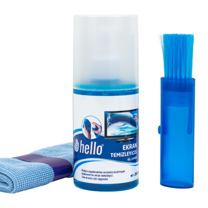 HELLO HL-14408 SPREY + FİBER BEZ + FIRÇA 200ML LCD EKRAN TEMİZLEME SETİ 