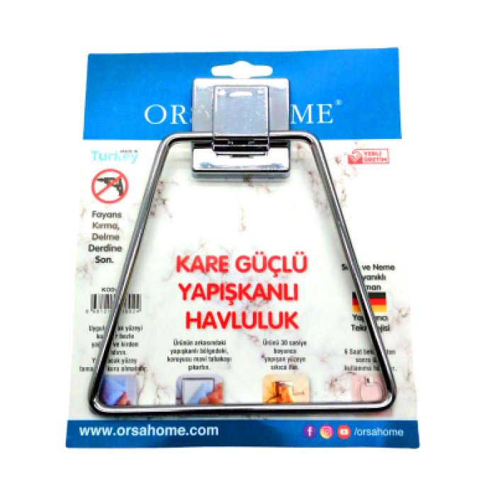 YAPIŞKANLI KARE ASKILI ÜÇGEN - METAL HAVLULUK ASKI 