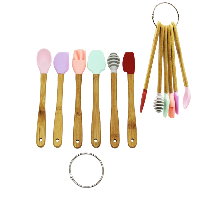 6 PARÇA  MiNİ AHŞAP SAPLI SİLİKON MUTFAK SET 