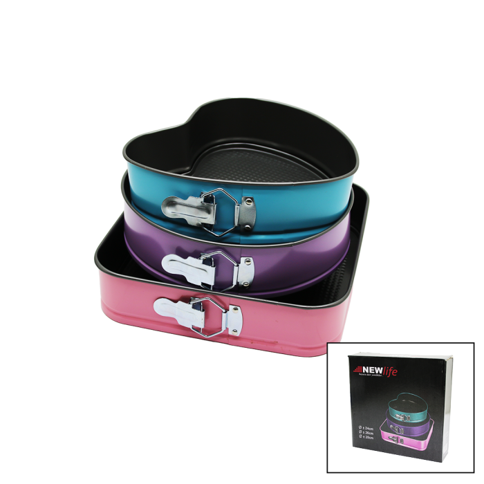 3 PARÇA  SET METAL KEK KALIP KELEPÇELİ KALP - KARE - YUVARLAK 