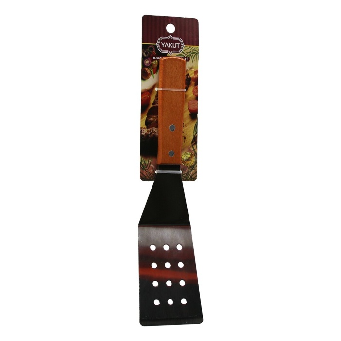 AHŞAP SAPLI EĞİMLİ - DELİKLİ MUTFAK SPATULA 