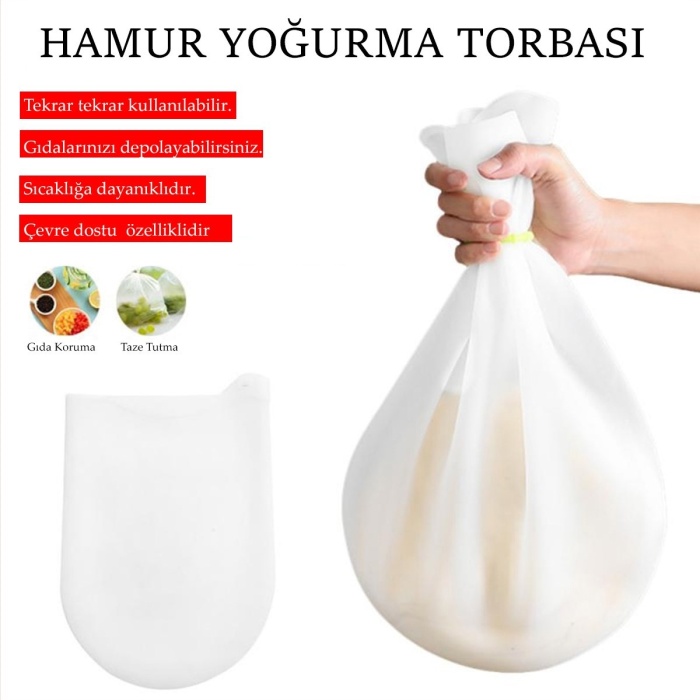 Orta Hamur Torbası Silikon Şeffaf Hamur Yoğurma Torbası Ekmek Makarna Mantı Hamuru Kolay Yoğurma 