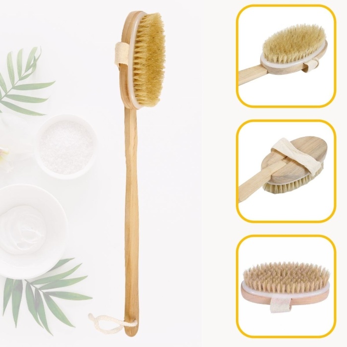 Doğal At Kılı Selülit Karşıtı Sapı Çıkabilen Ahşap Banyo Fırçası 