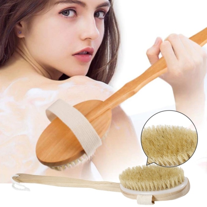 Doğal At Kılı Selülit Karşıtı Sapı Çıkabilen Ahşap Banyo Fırçası 