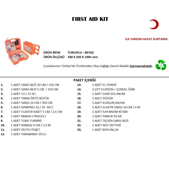 Büyük Boy İlk Yardım Seti First Aid Kit 