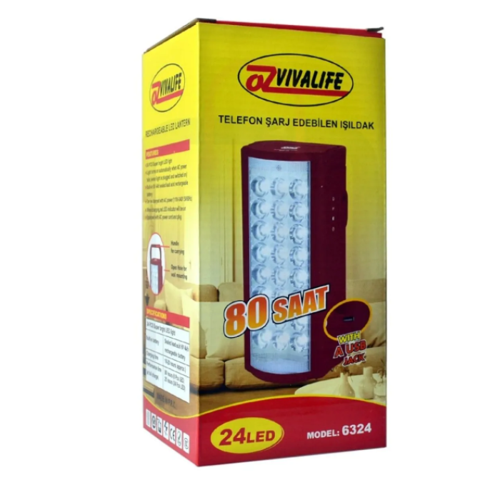 Telefon Şarj Edebilen Şarjlı Işıldak 24 LED USB 80 Saat Kesintisiz Işık 