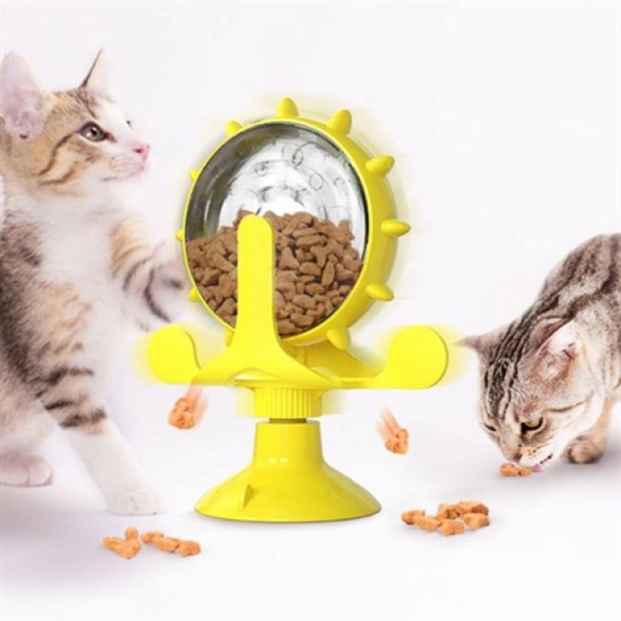 Vantuzlu Zilli İnteraktif Dönebilen Mama Kaplı Renkli Eğlenceli Eğitici Kedi Oyuncağı 