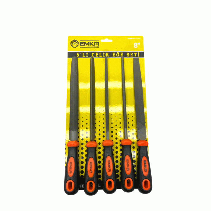 5 PARÇA  8&amp;apos;&amp;apos; ÇELİK EĞE SETİ BALIK SIRTI - ÜÇGEN - KARE - YUVARLAK - DÜZ GENİŞ 