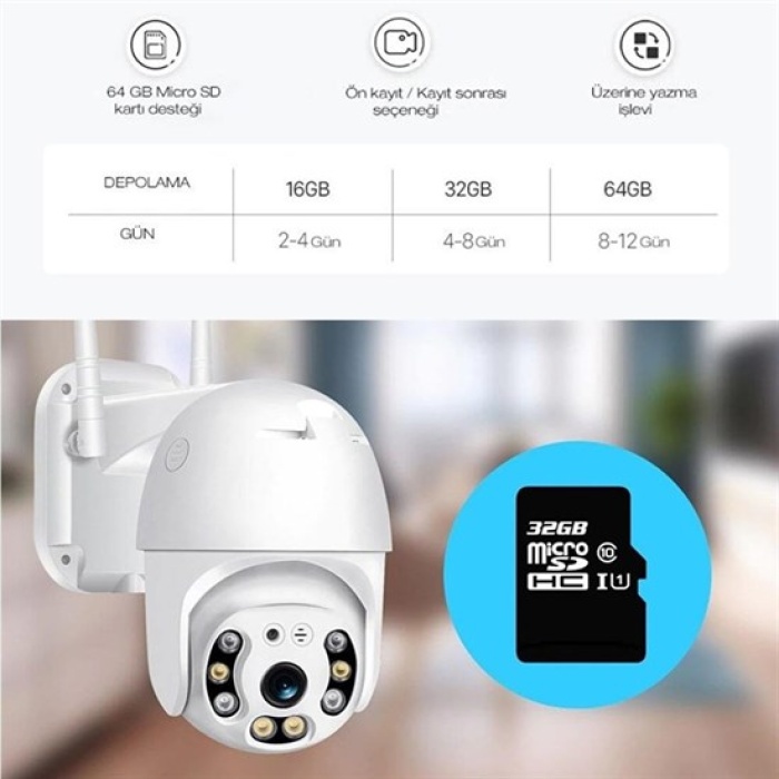 2.0 MP HD Lens İç Dış Mekan Suya Danıklı IP Wifi Network Güvenlik Kamerası Wifi Kamera 