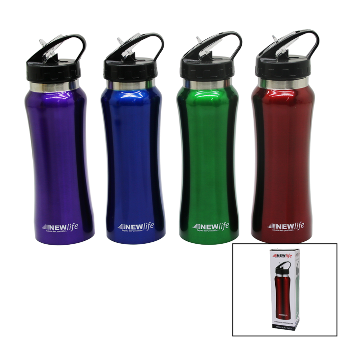 SPORCU PİPETLİ 650ML METAL RENKLİ  SULUK MATARA 