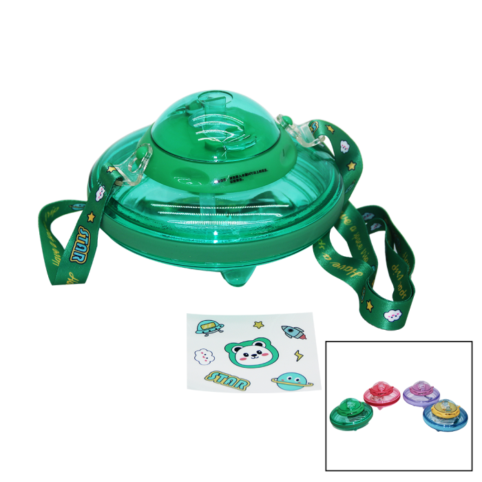 UFO MODELİ RENKLİ MİKA KRİSTAL SULUK MATARA PİPETLİ - TAŞIMA ASKILI 550ML 