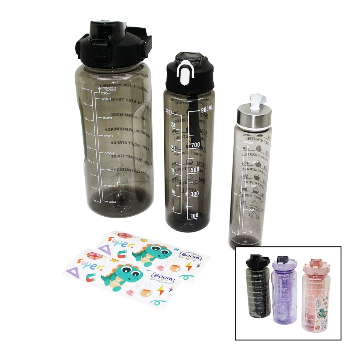 3 BOY YAVRULU ŞEFFAF PİPETLİ RENKLİ SULUK MATARA 