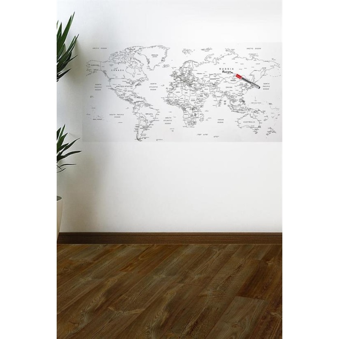Yazılabilir Dünya Haritası Manyetik Duvar Stickerı 110 x 56 cm 