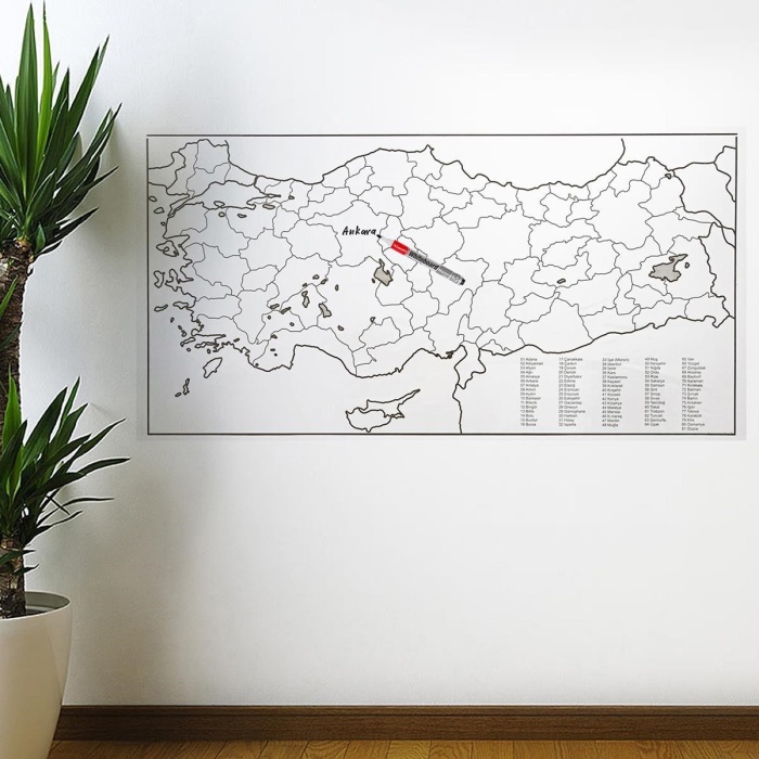 Yazılabilir Türkiye Haritası Manyetik Duvar Stickerı 110 x 56 cm 