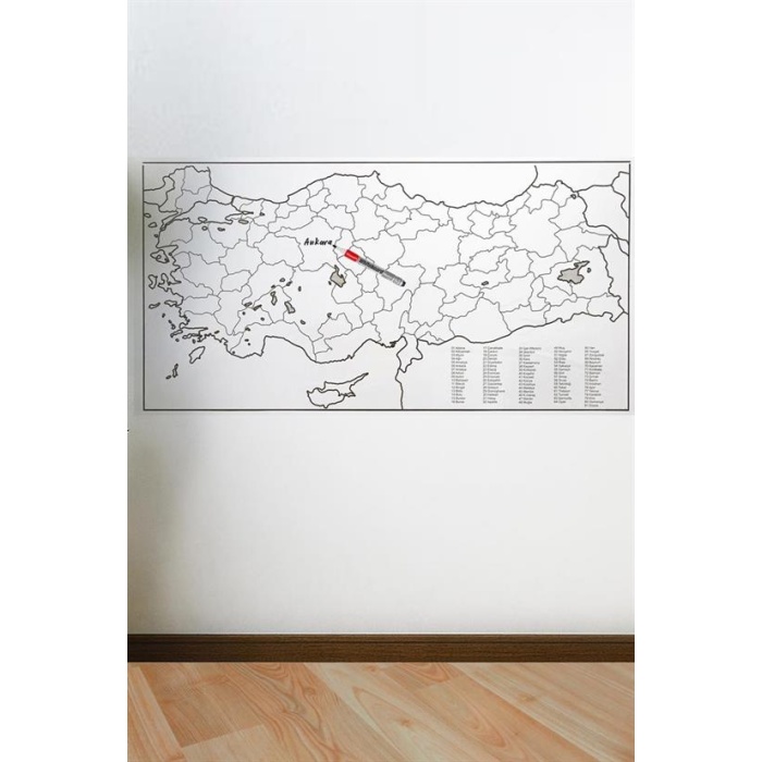 Yazılabilir Türkiye Haritası Manyetik Duvar Stickerı 110 x 56 cm 