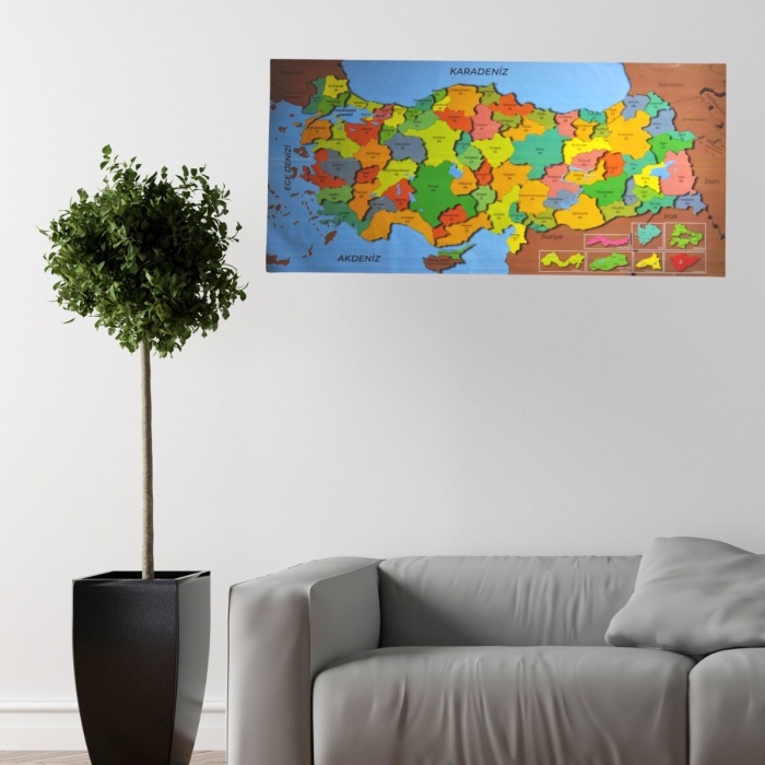 Renkli Türkiye Haritası Manyetik Yapıştırıcı Gerektirmeyen Duvar Stickerı 118 CM * 56 CM 