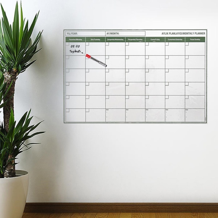 Manyetik Yapışkanlı Bir Aylık Program Planlayıcı Takvim 85x56 cm 